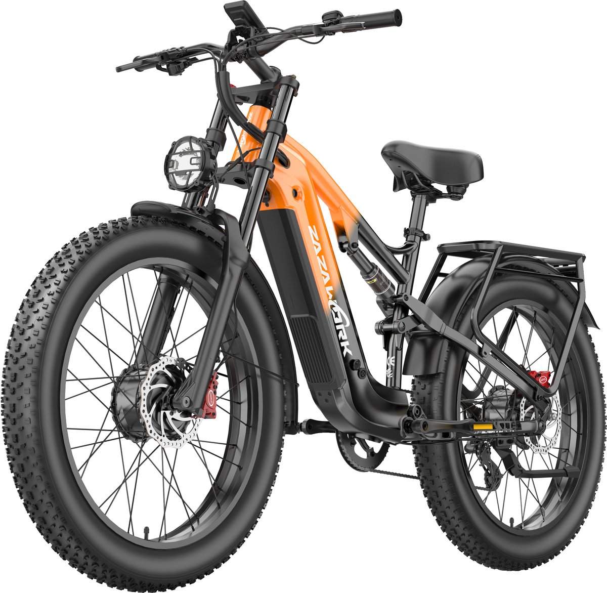 ZAZAWORK CF26 MAX Elektrische Fiets - Trendy 26*4.0 Inch Fatbike - Mountain Snow EBike met Afneembare 48V 25Ah Lithium Batterij - City Commuter E-Bike met 250W Motor - 7 Versnellingen - Oranje