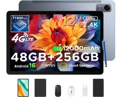 POCKAM P12 Pro - Tablet - 48GB RAM (12+36GB) + 256 GB ROM (2 TB/TF) - 12 Inch 2K 120Hz IPS - Android 16 - 12000mAh/18W - 4G LTE - Wi-Fi 5 - Bluetooth 5.0 - T7300 - Quad Speakers - Volledige accessoirebundel met toetsenbord en stylus
