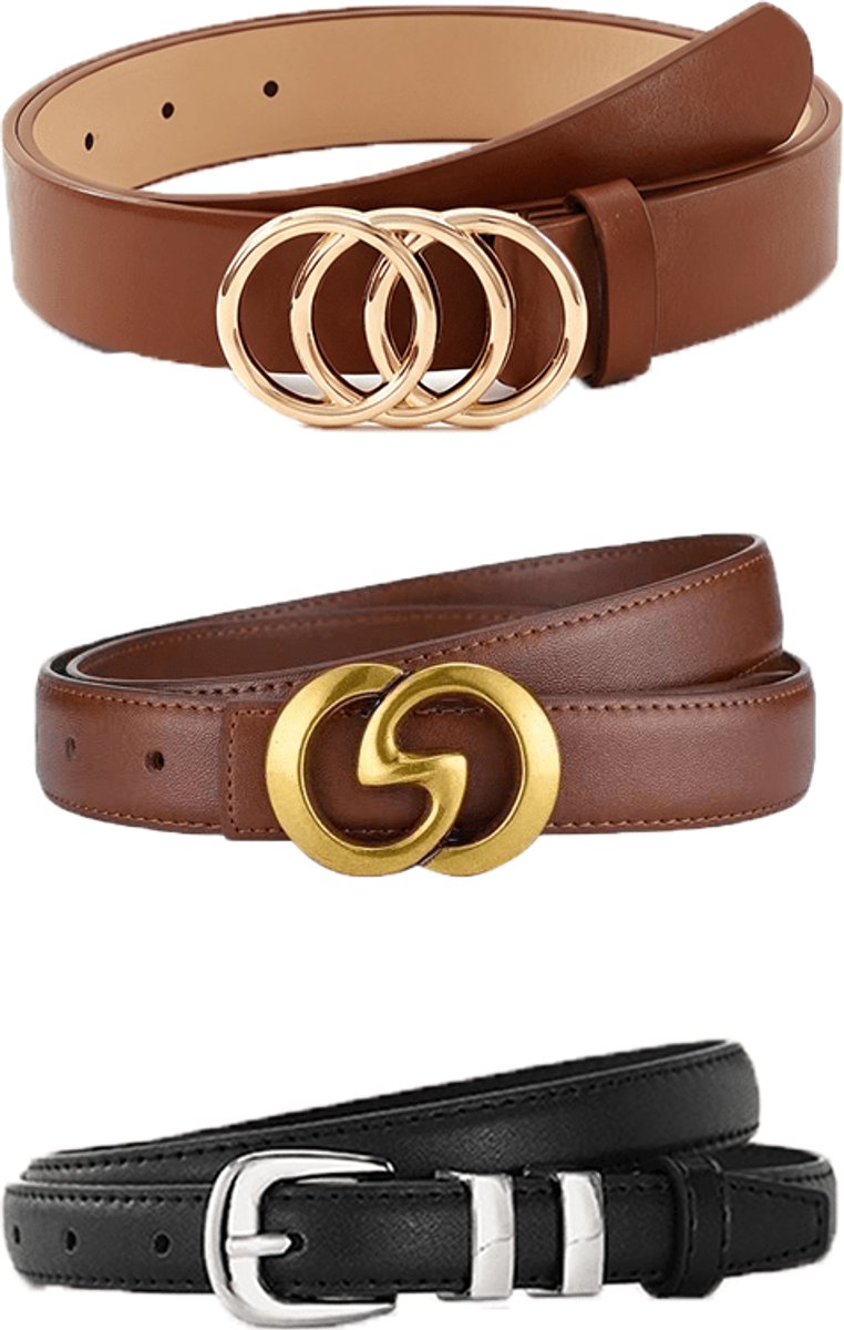Set of three women's minimalist fashion multifunctional belts, classic belts for jeans and dresses, solid color elegant belts, perfect for everyday commuting.