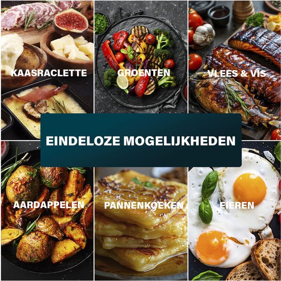 Princess Gourmetstel XL 162650 - Raclette 10 personen - Grill & Bakplaat - Groot 49x21cm - 2 meter snoer - Regelbare thermostaat - 1500W - Zwart - 10 pannetjes