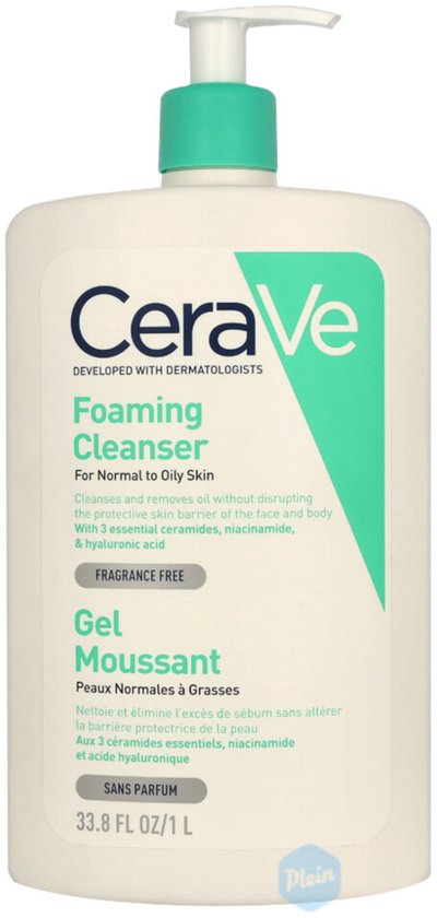 CeraVe Schuimende Reiniger voor Normale tot Vette Huid, 1L pompflacon.