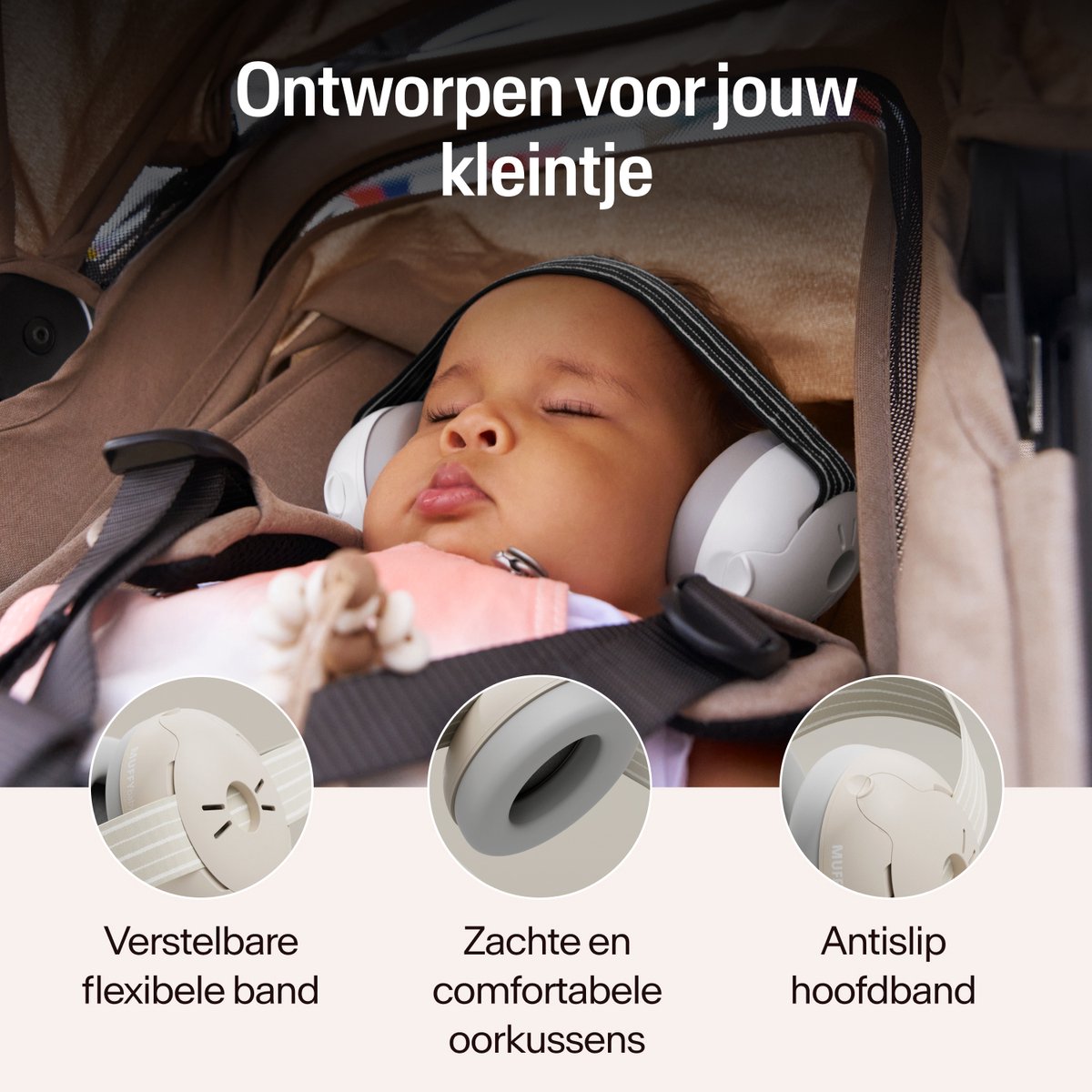 Alpine Muffy Baby Gehoorbescherming (12-36 Maanden) - Gecertificeerde Koptelefoon Baby - Verstelbare Oorbeschermers voor Baby en Peuter - 23 dB Demping - Sand – foto 3