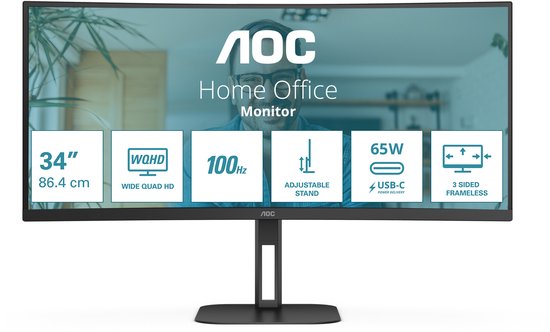 AOC V5 CU34V5C - QHD Curved Ultrawide Monitor - USB-C - 65w - 100hz ...