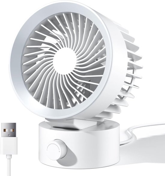 USB bureauventilator mini, stille tafelventilator met traploze snelheidsregeling, krachtige koeling, wit, USB voeding