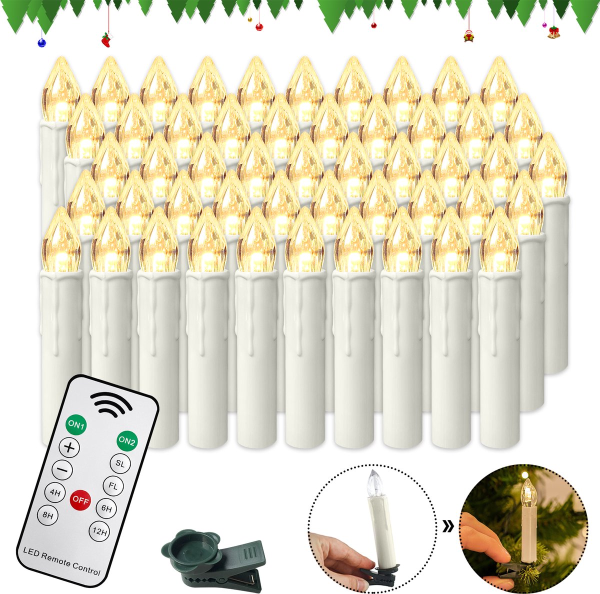 ACXIN LED Kerzen Met Afstandsbediening Warm Wit – Draadloze Kerst Kaarsen Met Clips – Timer – Ø17mm x 10cm – 10 Stuks – Zonder Batterijen
