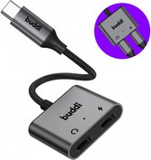 Buddi Ease | USB-C naar USB-C (Audio) en USB-C (Charging) Splitter | Dubbele USB-C Splitter | Adapter | USB-C Splitter | Converter | DAC Chip | Ondersteund 60W Power Delivery | Grijs