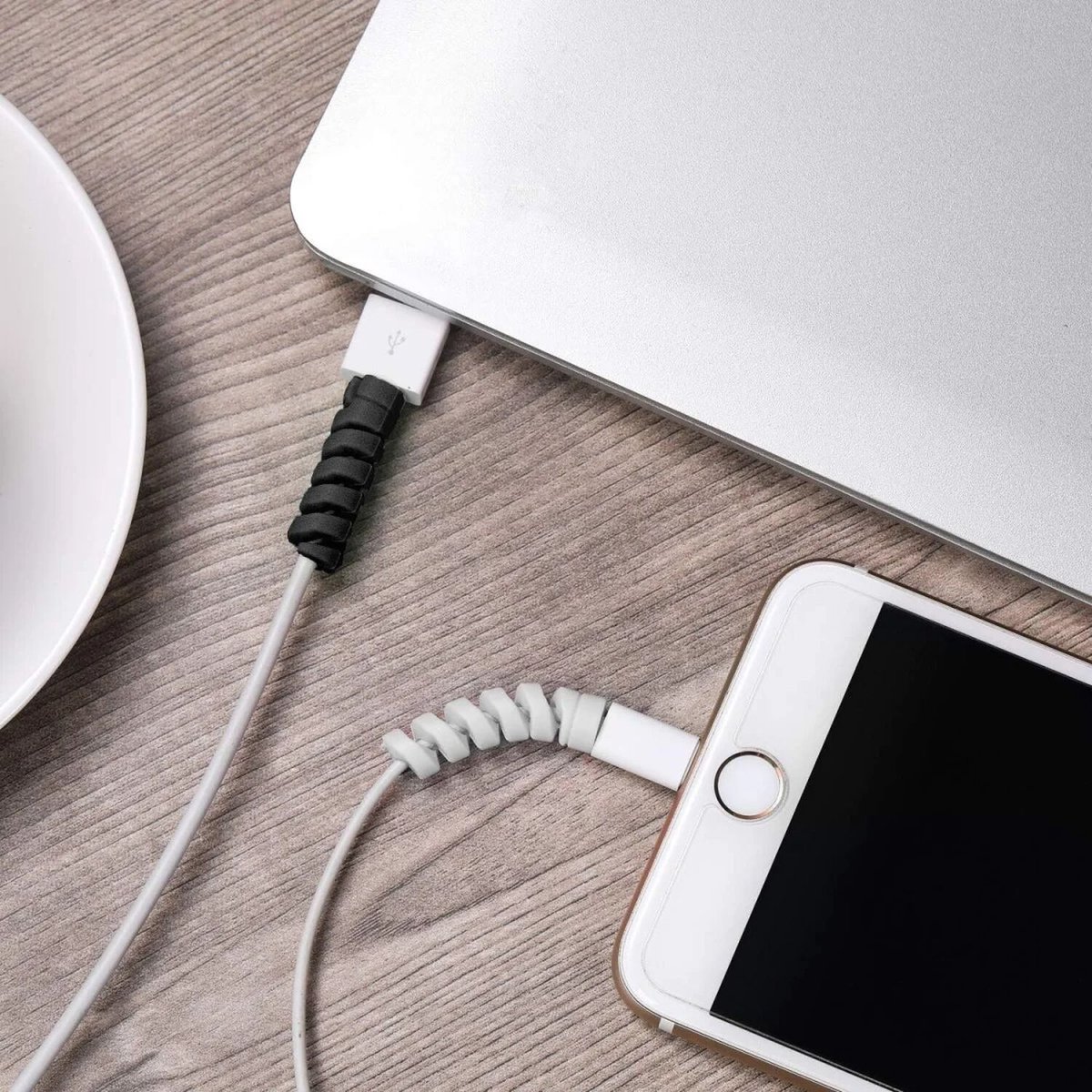 Flexibele siliconen kabelbeschermers 12-pack zwart wit, universeel voor USB-C, Lightning, iPhone, laptop kabels - Afbeelding 5
