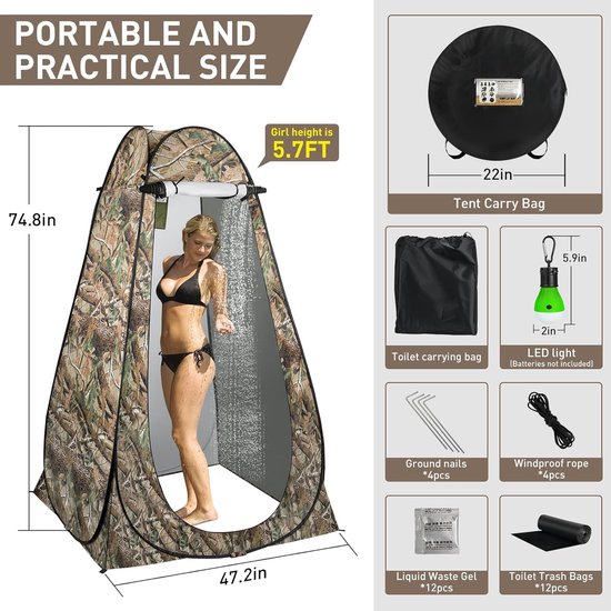 Pop-up Privacytent met Stalen Frame - Snel Opvouwbare Ruimtebesparende Draagbare Schuilplaats - Polyester Constructie met Touwen en Palen - voor Kamperen Wandelen Vissen van POP — afbeelding 3
