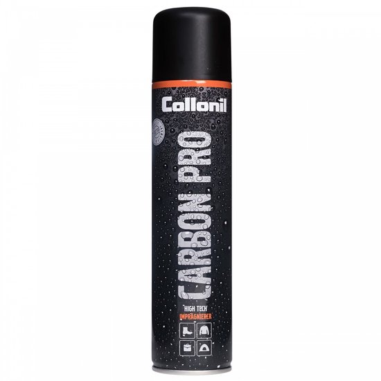Collonil Carbon PRO spray, zwart met oranje accenten. "High Tech Imprägniereer" staat erop.
