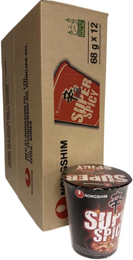 Nongshim Shin Red Super Spicy Cup Noodles 68g – 12 Stuks – Koreaanse Instant Noedels – Extra Pittig