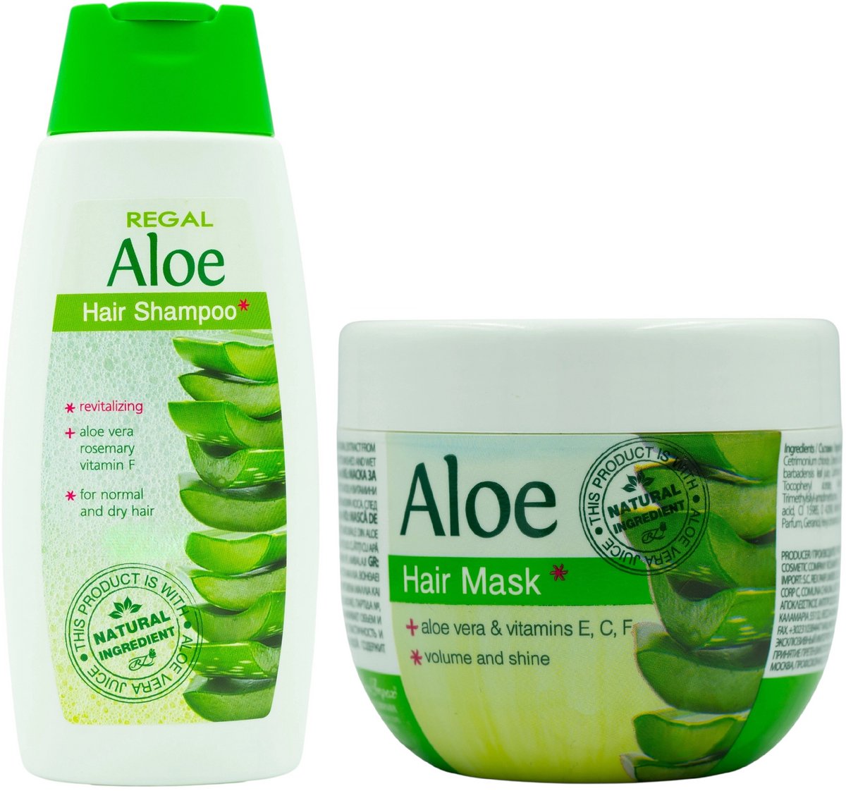 Regal Aloe Shampoo + Hair Mask Set – Aloë Vera Shampoo en Haarmasker voor Normaal & Droog Haar – Volume, Glans & Verzorging – 2 x 250ml