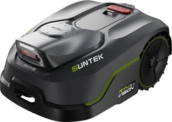 Robotmaaier Suntek Dual Vision 500 – 500 m², RTK GPS, AI Vision, 3D-camera’s, app bediening, draadloos, IPX5, 20 cm maaibreedte