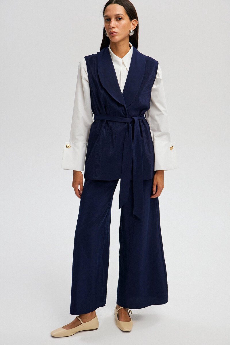 Touché Privé - Cupro set van gilet en broek - Marine - Dames
