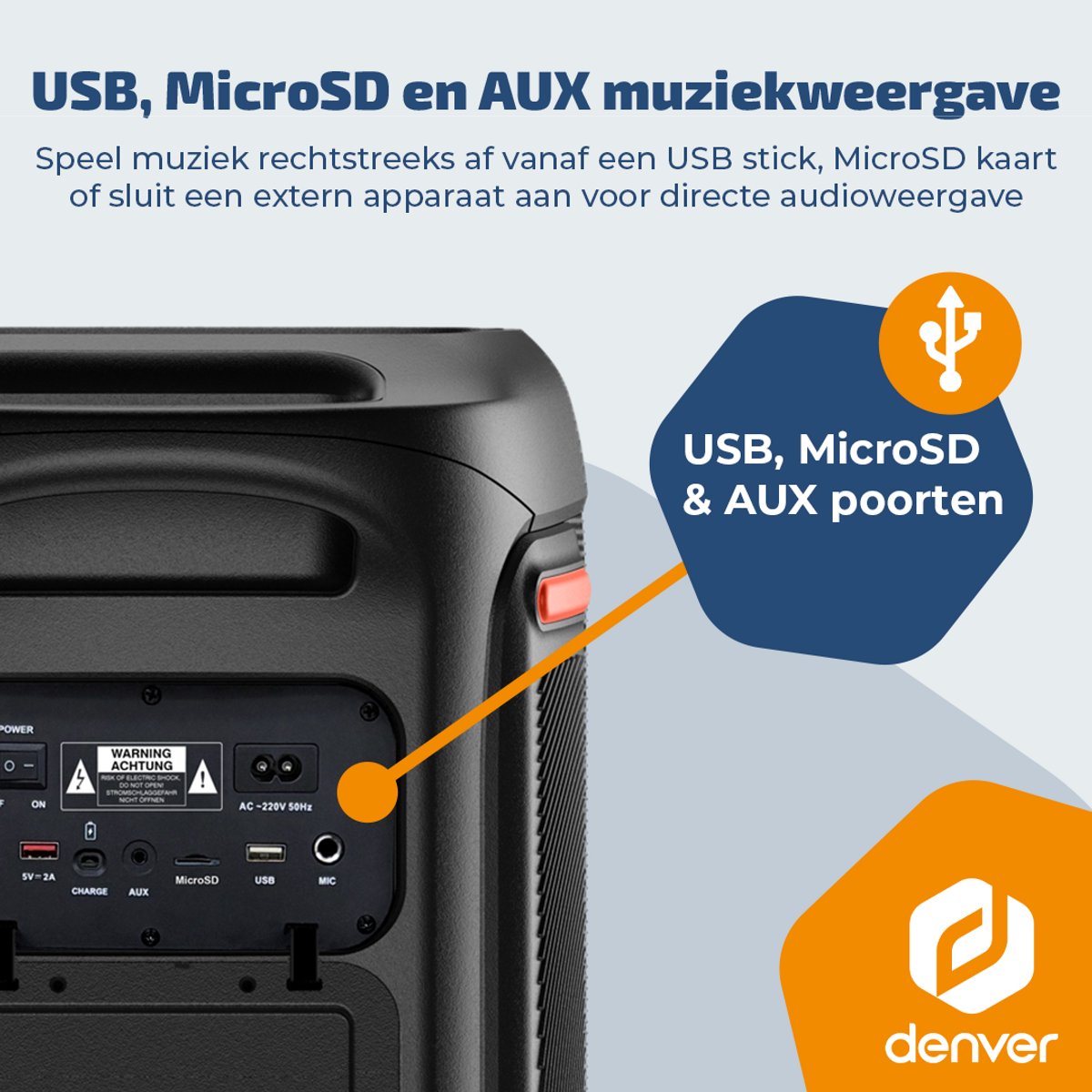 Denver Bluetooth Speaker Party box - Discolichten - Partyspeaker incl. draadloze microfoon & afstandsbediening - Luidspreker - BPS370 – foto 8