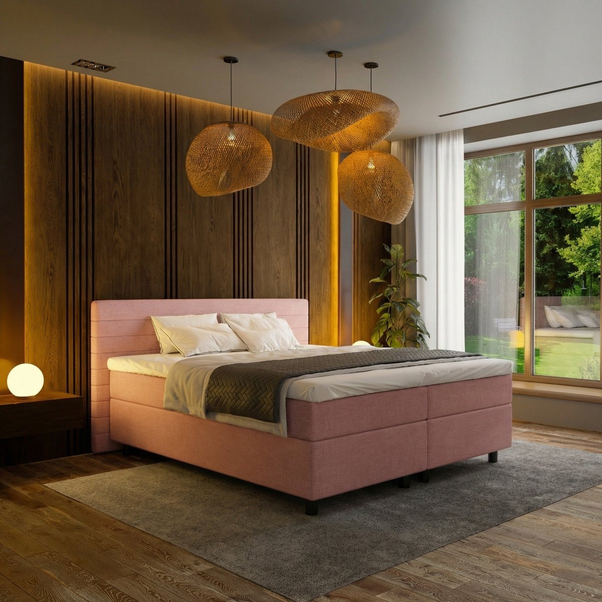 Mörgenn Boxspring Horizon - Pocketvering - 9-Baans Hoofdbord - Oud Roze - 200 x 200