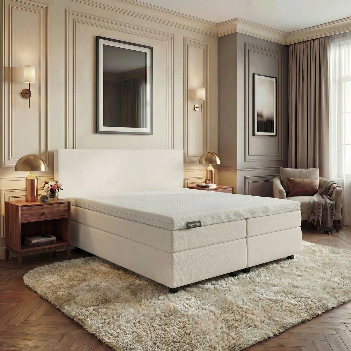Mörgenn Hotel en B&B Boxspring - Pocketvering - Ivoor / Off White - 140x210 cm - Inclusief Dekbed en Kussens