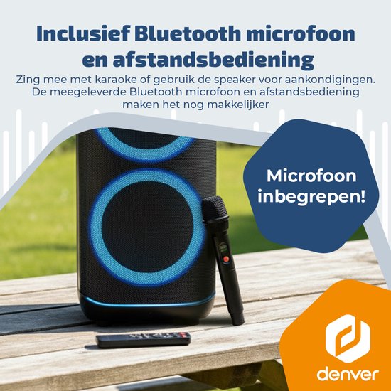 Denver Bluetooth Speaker Party Box - Discolichten - Partyspeaker incl. draadloze microfoon & Afstandsbediening - BPS470 van Merkloos — afbeelding 5