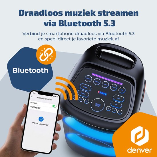 Denver Bluetooth Speaker Party Box - Discolichten - Partyspeaker incl. draadloze microfoon & Afstandsbediening - BPS470 van Merkloos — afbeelding 4