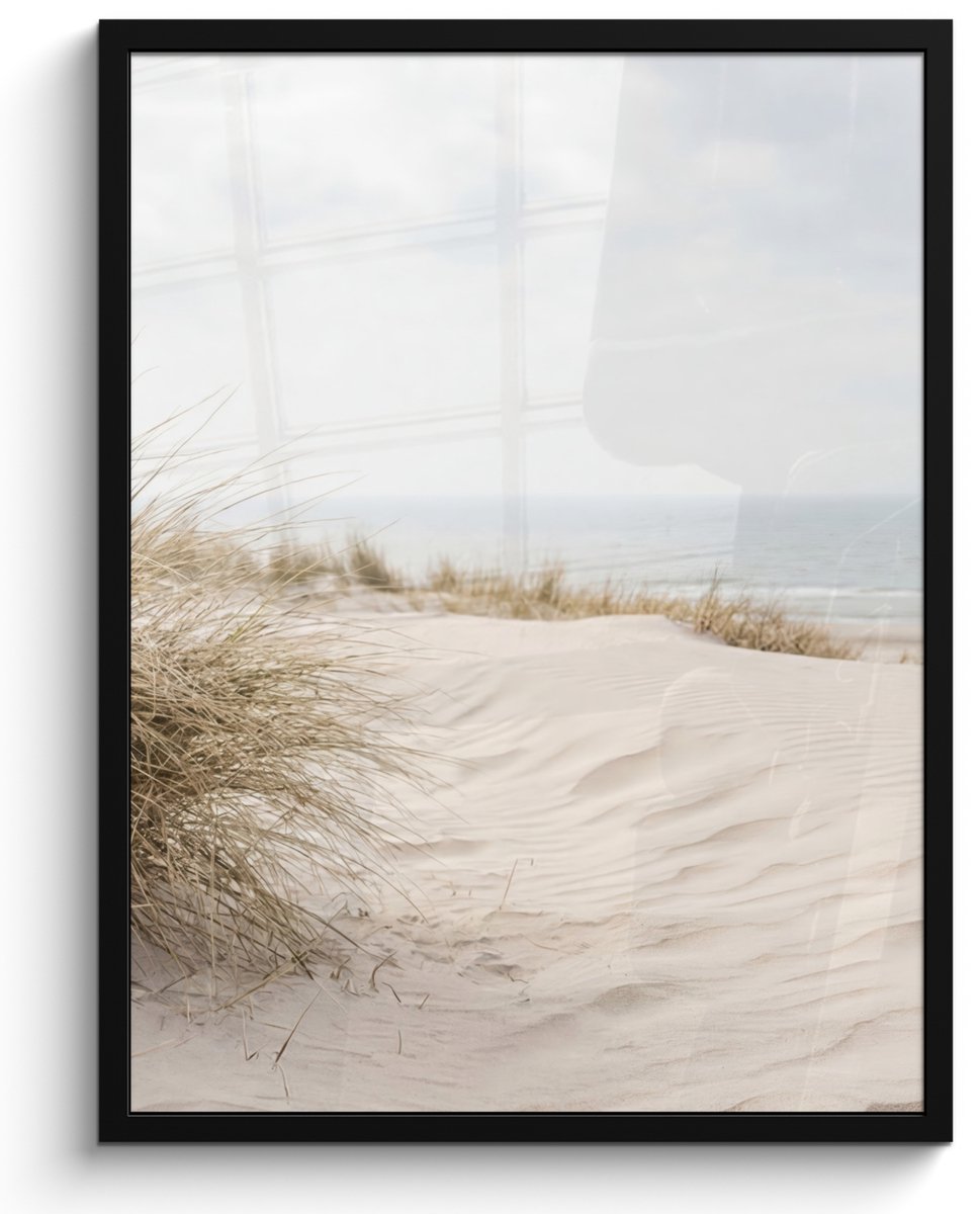 FrameYourWall Poster in lijst - Fotolijst 60x80 cm - Posters - Wolken - Duinlandschap - Zand - Posterlijst zwart - Decoratie - Wanddecoratie woonkamer - Muurdecoratie slaapkamer