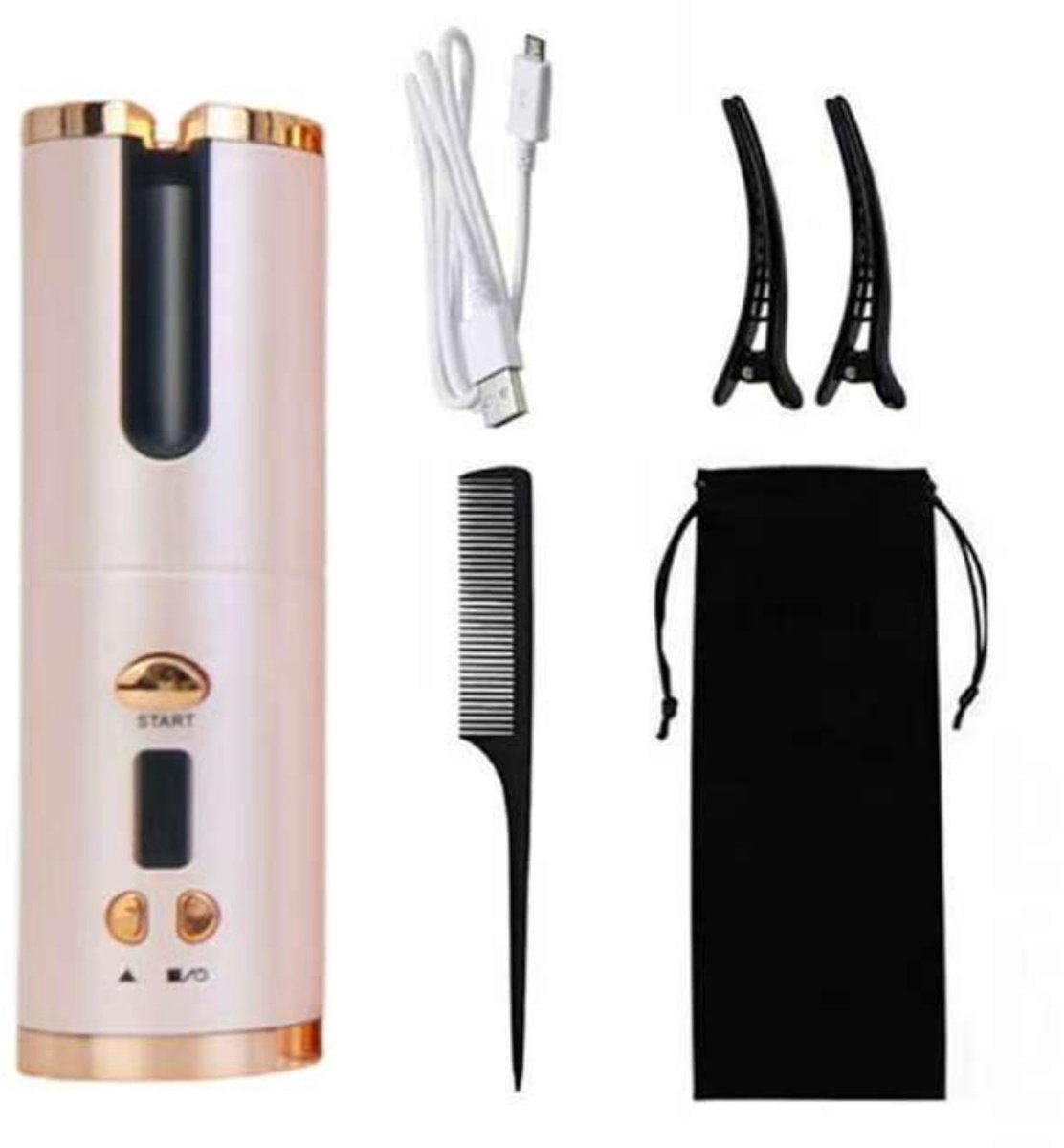 longziming - Mini krultang - Draagbare - Automatisch zelfopwindend, links/rechts - Draadloos met USB-C, 45 minuten gebruik - 6 temperaturen (150–200°C) en 6 tijdsinstellingen - Veilig met automatische uitschakeling - Roze