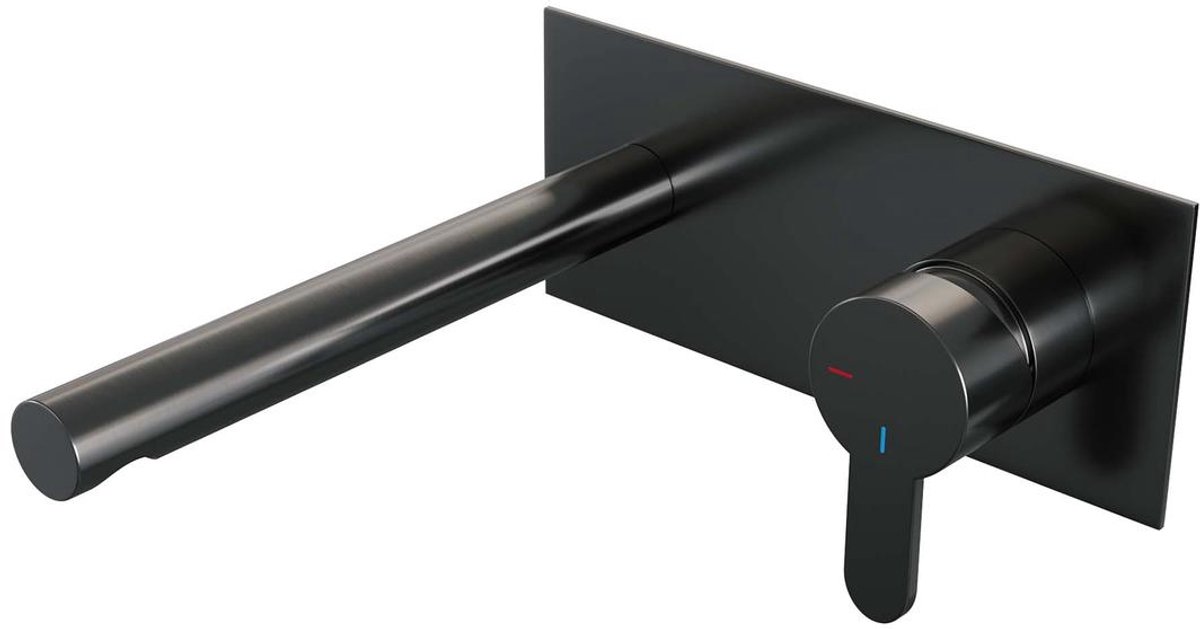 Brauer Gunmetal Edition Inbouw Wastafelmengkraan met Rechte Uitloop en Afdekplaat Model D1 Gunmetal Geborsteld PVD