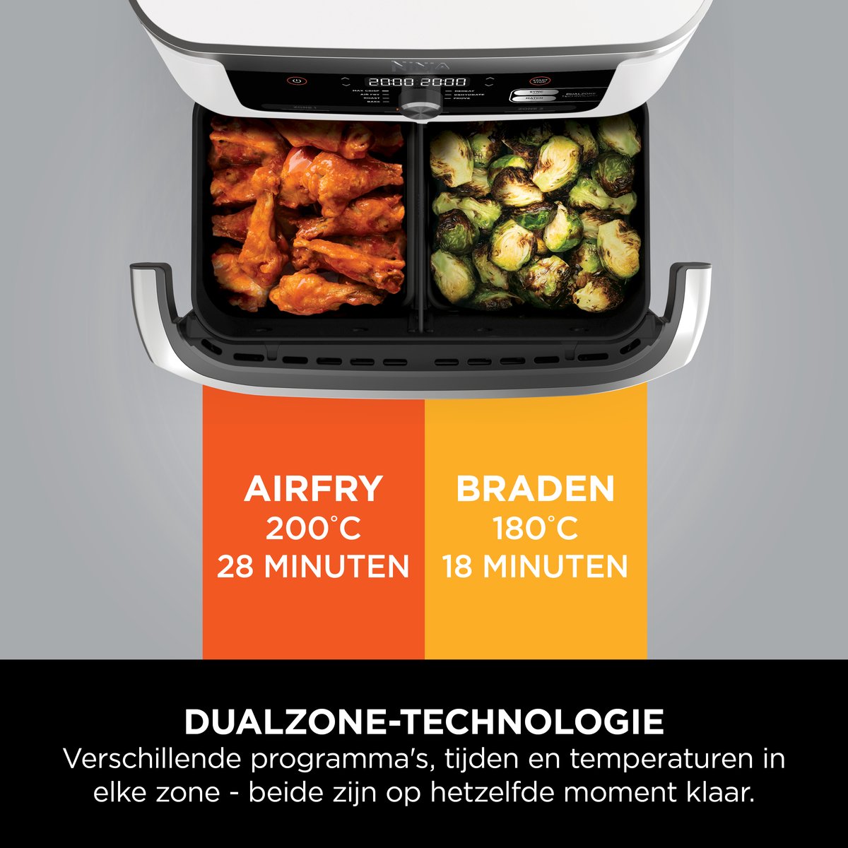 Ninja Foodi FlexDrawer Mega Dubbele Airfryer XXL - 10.4 Liter - Twee Kookvakken of Één MegaZone - Heteluchtfriteuse - Wit - AF500EUWH — afbeelding 6