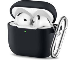 Bescherm je Airpods 4 (geschikt voor) met een siliconen hoesje / case met handig klik en ophang systeem aan broekriem - Zwart