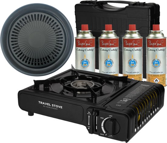 ZMC 2-in-1 Gasfornuis & Grill – Incl. 4 Gaspatronen, Grillplaat, Pan, Glazen Deksel & Koffer – 2,1 KW, Camping & Binnen