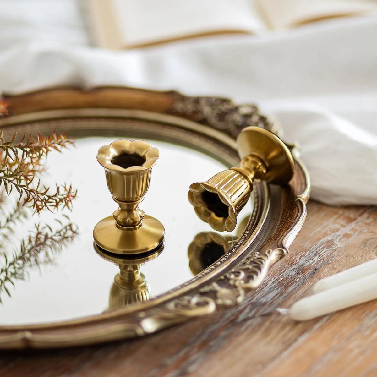 Vintage Kaarsenhouder - Set van 2 - Messing - Kleine Stick Kaarsenhouders - Goud voor Retro Antiek Tafeldecoratie - Bruiloft - Woonkamer - Kerstfeest - Adventskrans Decoratie