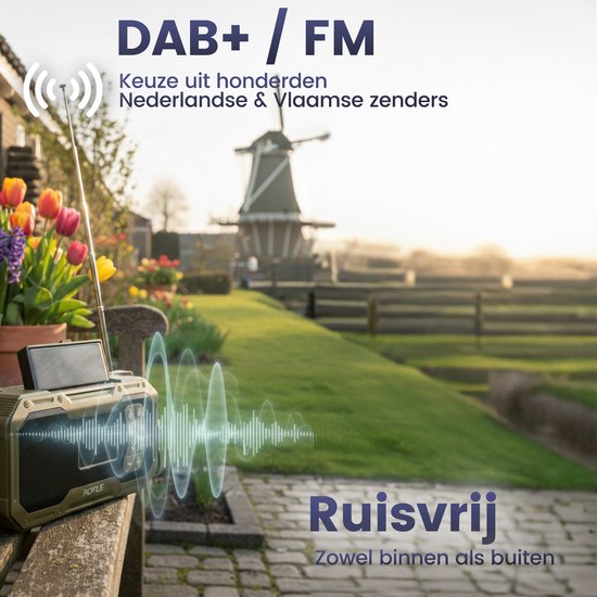 Noodradio Solar Opwindbaar - DAB+ / FM Nood Radio - 5000 mAh Powerbank Zonneenergie - Bouwradio - Badkamer Radio - Noodpakket
