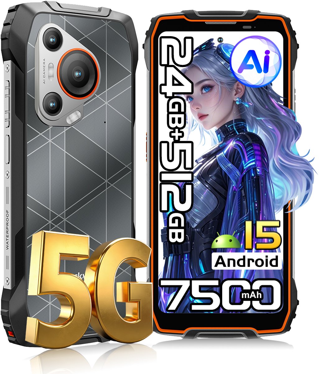 Blackview BL7000 - Smartphone 5G - 6.78 inch - Android 15 - 24GB RAM - 512GB ROM - 50MP Camera - 7500mAh - IP68 Waterdicht - NFC - OTG - GPS - FM - Oranje