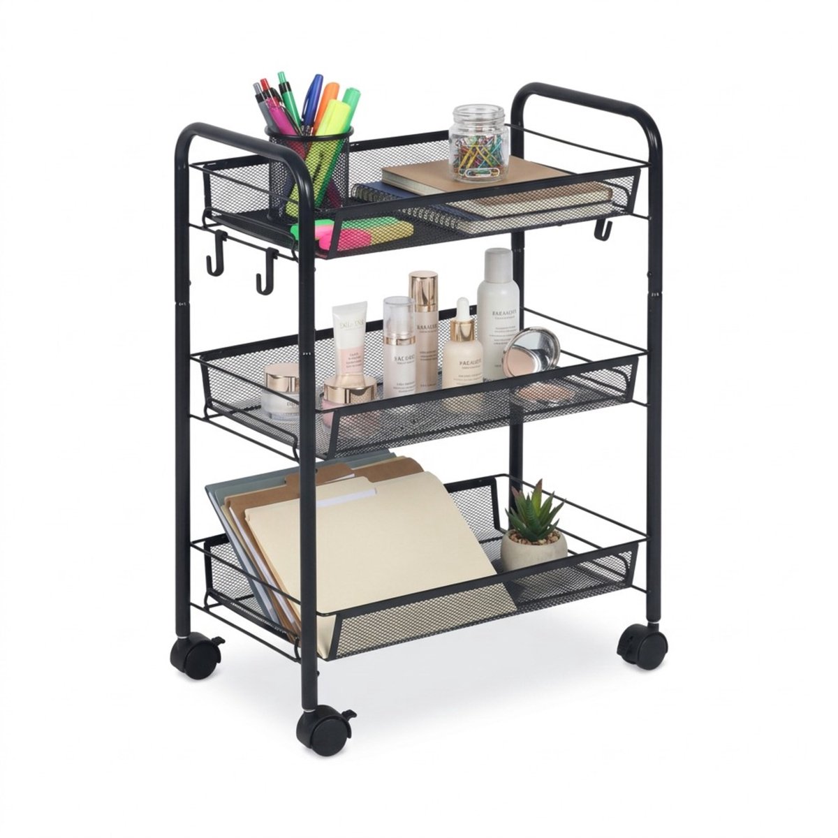 rolwagen - zwart - 44,5x63x26 cm - met wielen