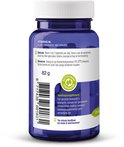 Achterkant van Vitakruid Femme pot met 82g voedingssupplement. Beschrijving en recyclebare verpakking logo.