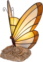 Tiffany tafellamp Vlinder - Crème-amber - H 24 cm - Glas in lood - Decoratieve figuurlamp - Warm licht | RORUVERA