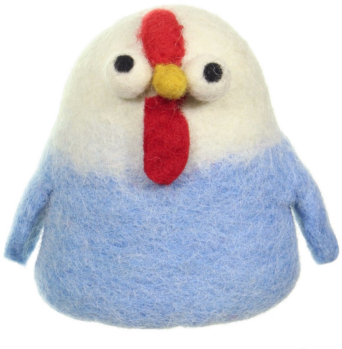Eiwarmer van vilt - tafeldecoratie Gekke Kip wit-blauw
