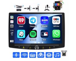 ESSGOO 1DIN Autoradio auto met 10,1 Inch 360° draaibaar scherm - autoradio geschikt voor CarPlay en Android auto - Android 15 4 + 64 GB - Bluetooth FM RDS - multimediaspeler - 12LED-achteruitrijcamera - microfoon