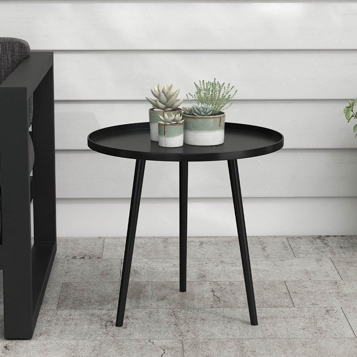 Pugsdrly Bijzettafel voor buiten, tuintafel, ronde terrastafel, staal, Ø40 x 50 cm (h), zwart