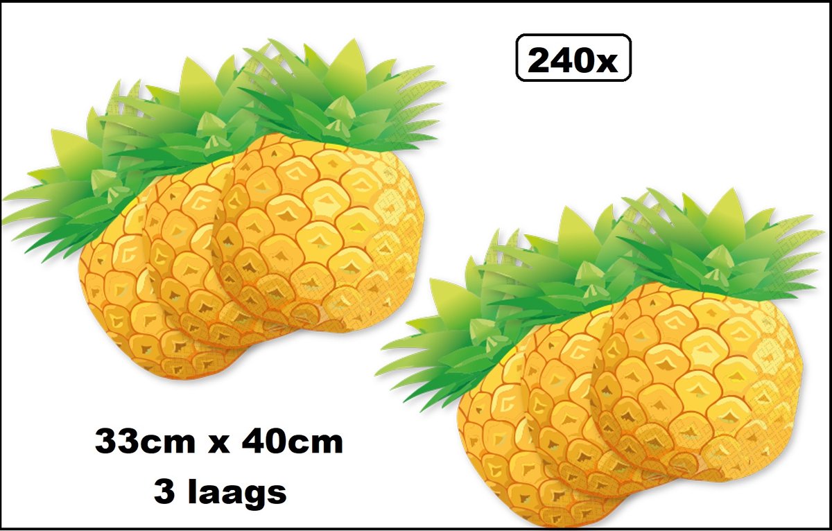 240x Servetten Tropical Ananas 33cm x 40cm - 3 laags - Servet diner eten knoeien restaurant Tropical Hawai party BBQ thema feest verjaardag feest