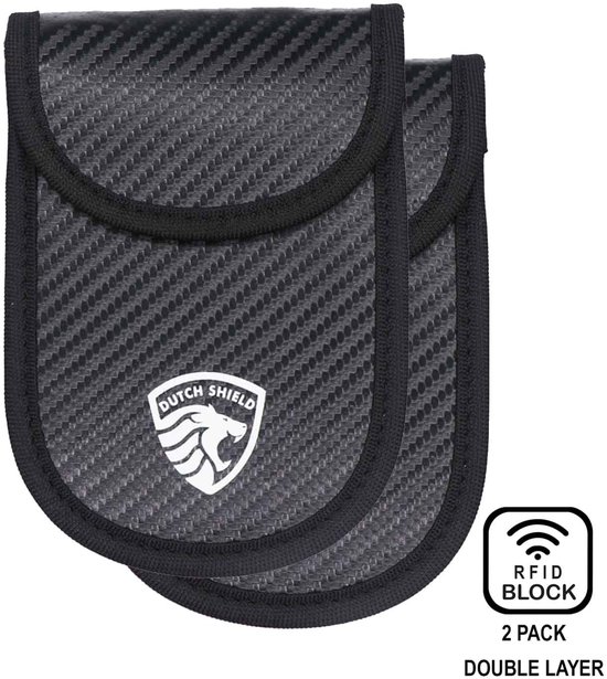 2 Pack - RFID Autosleutel Anti-diefstal Beschermhoes voor Keyless Entry Go Auto's - Dubbele laag RFID Carbon look - Zwart
