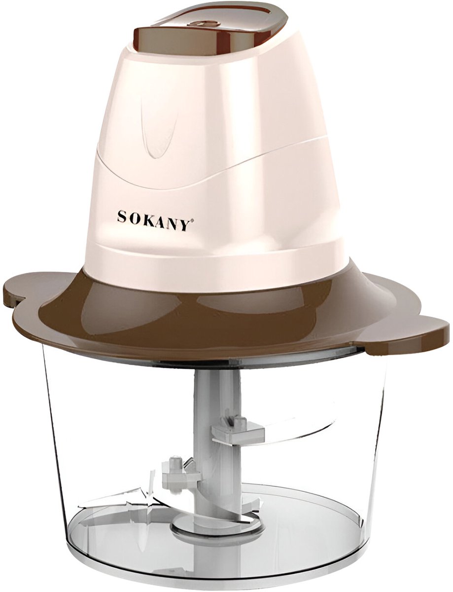 Sokany, Elektrische Hakmolen 300W 2L met RVS Dubbele Snelheid Mes, Bruin / Beige