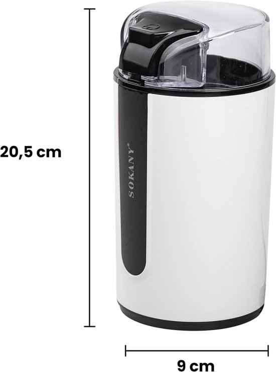 Sokany, Elektrische Koffiemolen 200W Capaciteit 75g, Zwart / Wit van SOKANY — afbeelding 4