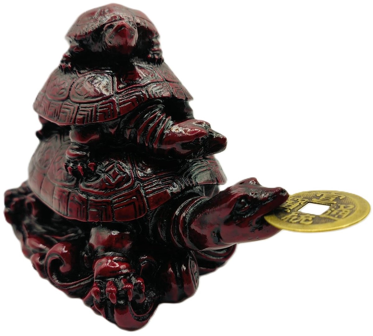 Feng Shui Kikker - 3 generaties geluk en voorspoed - Kikker met Feng Shui munt - Rood 7x7x10 cm.