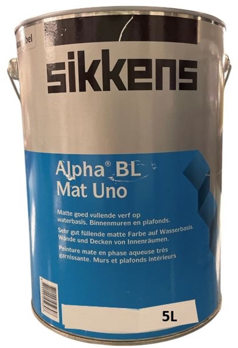 Sikkens Alpha BL mat Uno - Watergedragen muurverf binnen - Uitstekende dekking - 5 L - RAL 9016 Verkeerswit