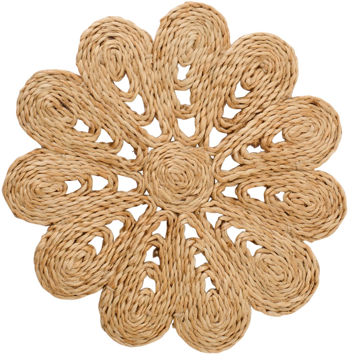 J-Line onderzetter Bloem - jute - naturel - 2 stuks