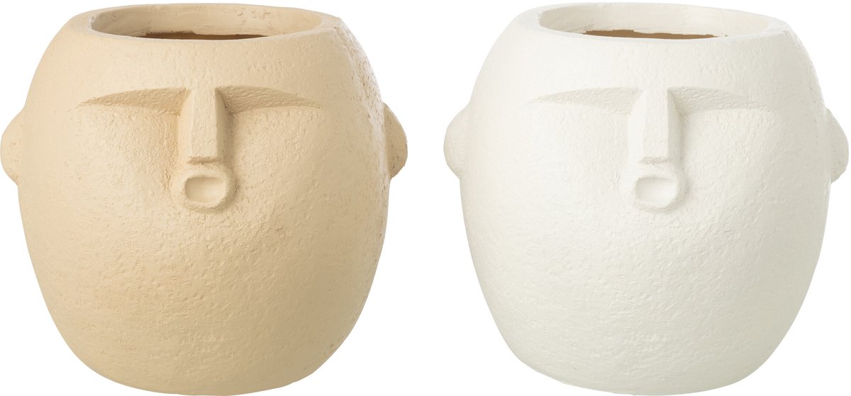 J-Line bloempot - polyresin - wit/beige - medium - 2 stuks