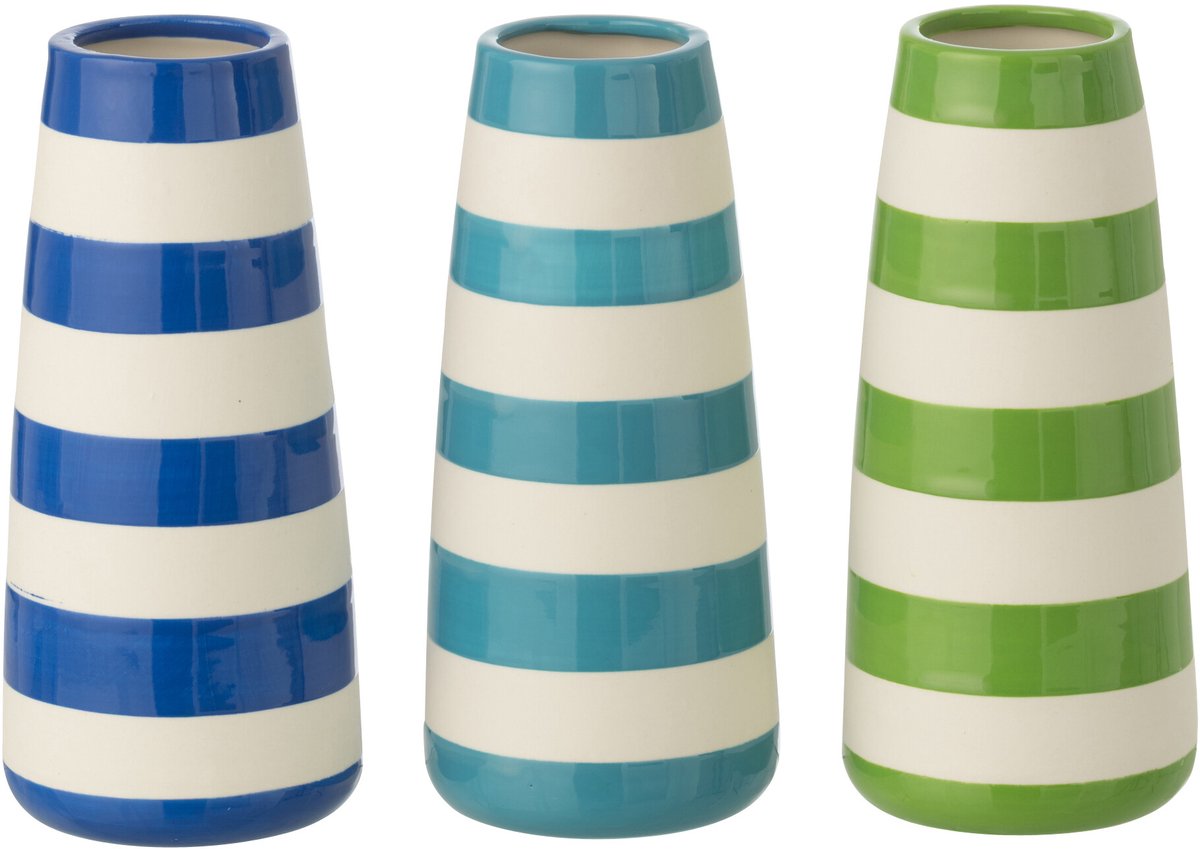 J-Line vaas Gestreept - porselein - groen/blauw - large - set van 3