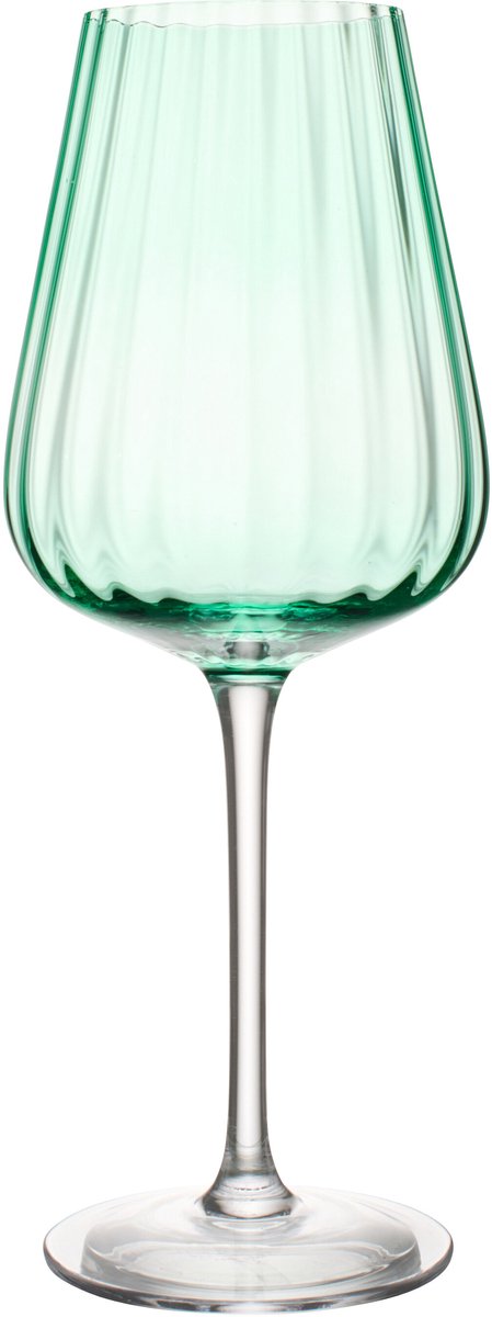 J-Line wijnglas Geribbeld - glas - groen - 4 stuks