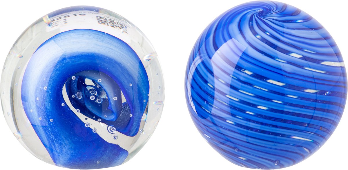 J-Line presse-papier Bal - glas - blauw - medium - set van 2