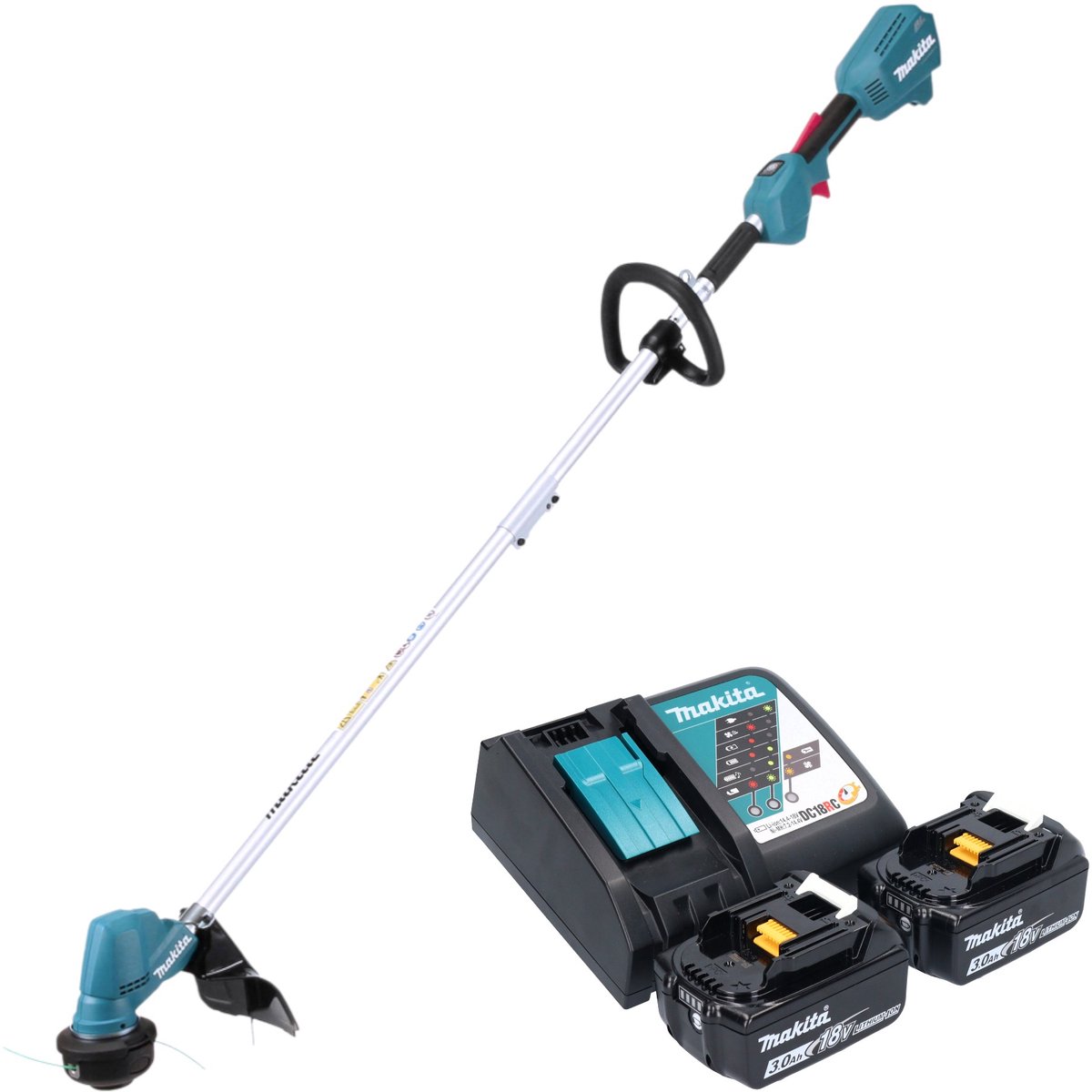 Makita DUR 192 LRF accu grastrimmer 18 V 300 mm borstelloos + 2x accu 3,0 Ah + oplader