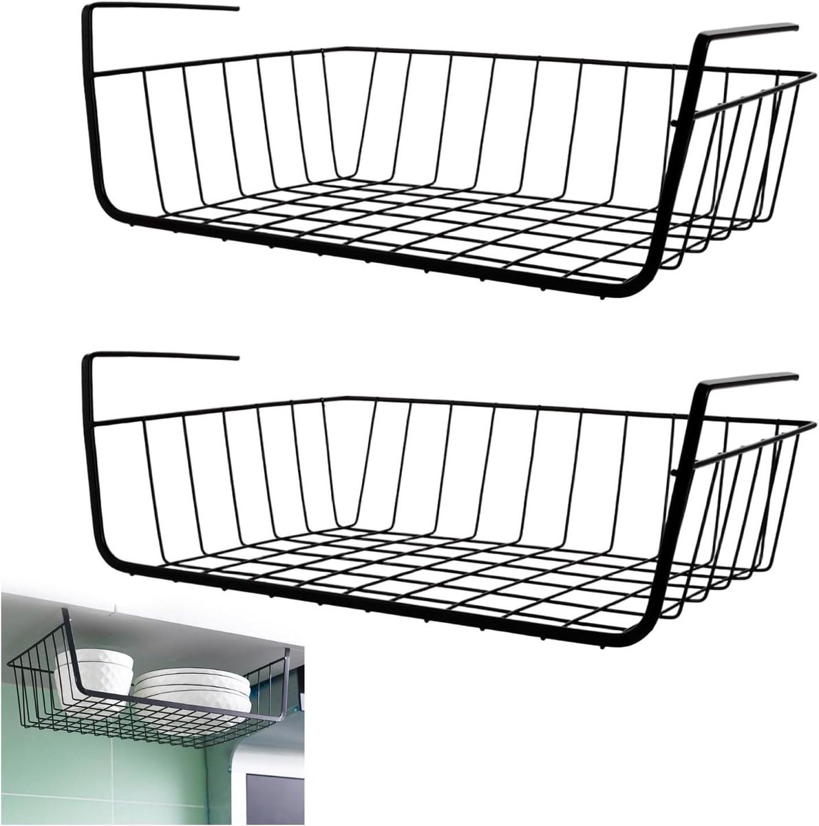 Hangmanden 2 stuks - Opbergmand voor keuken en badkamer - Kastmanden onderrek zwart